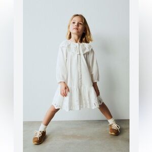 Zara Kids White Eyelet Collar Button Down Dress Size 3